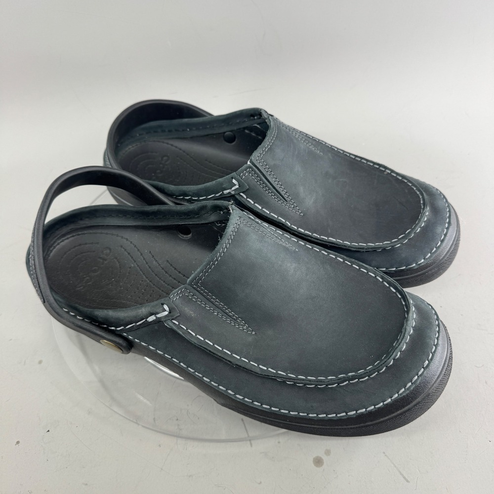 Crocs Mens Yukon Leather Upper Slip On Clog Loafer Black Size 13